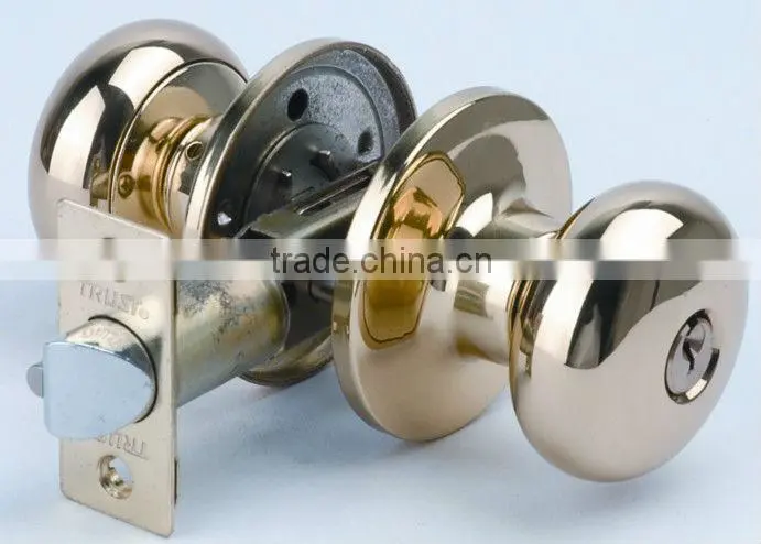 6351PB-ET:Trust ANSI Grade 3 Tubular Brass Knob lock with brass cylinder