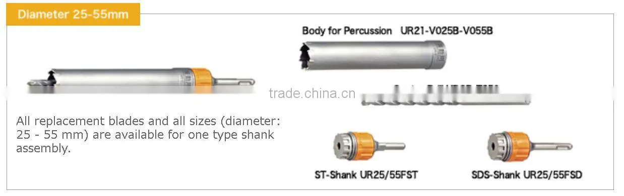 Unika Japan Multifunctional Dry Diamond Core Drill BIt UR21 D-series for REINFORCED CONCRETE,HARD EXTERIOR PANEL