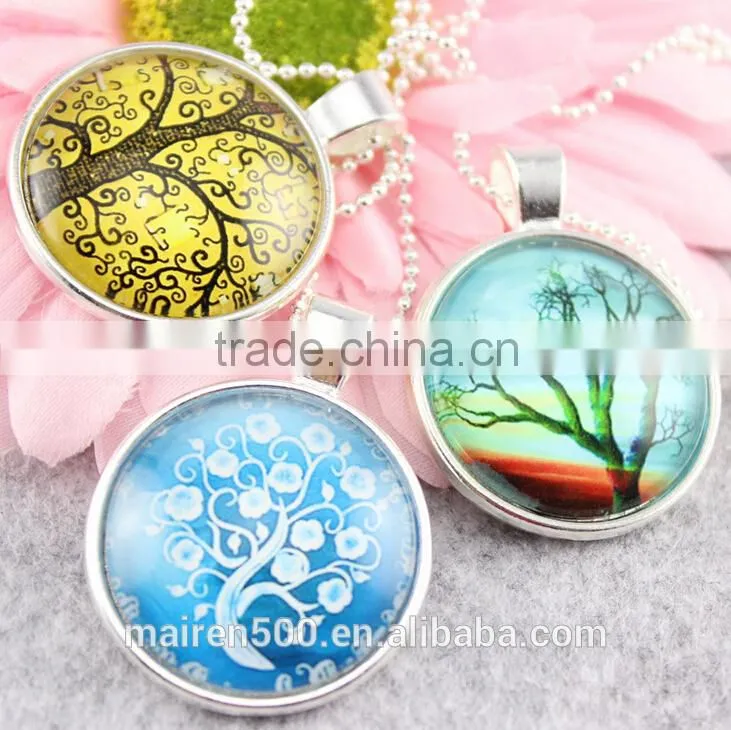 (tree) Time gemstone cabochon charm pendant necklace