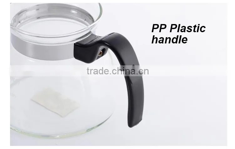 pyrex glass water pot, clear glass cooking tea pot, fancy water glass bottle with plastic handle