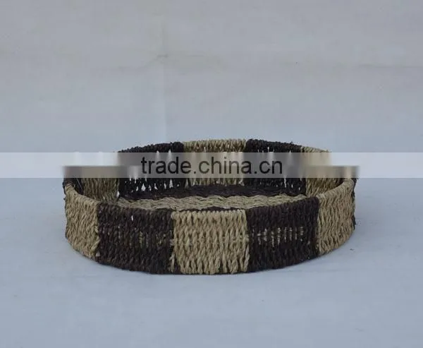 round eco-friendly seagrass woven restaurant kitchen cutlery tray