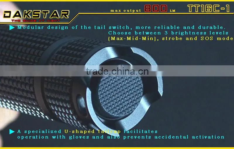 DAKSTAR TT16C-1 CREE XML T6 LED 800LM 18650 Aluminum Rechargeable Camping Police Emergency LED Flashlight