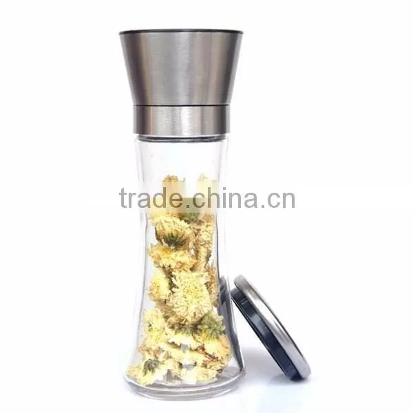 High quality Brushed Stainless Steel Salt and Pepper Grinder Set- With Glass Bottle Salt and Pepper Shakers