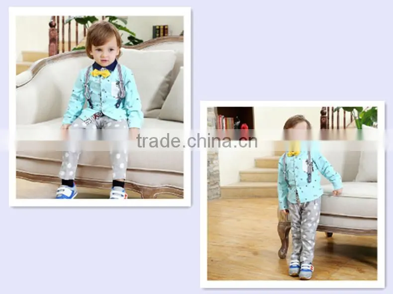 2016 trendy Korean style boy child sets children straped long-sleeved + pants two-piece boy set