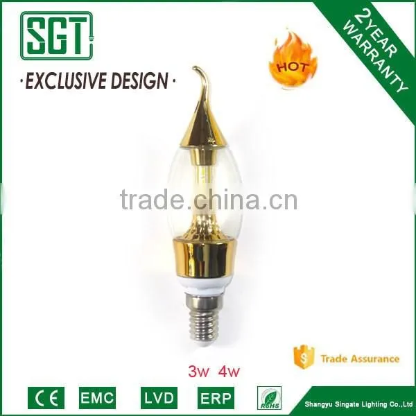 attractive price 3w C37 candle led bulb with Golden body, good use for chandelier fixture