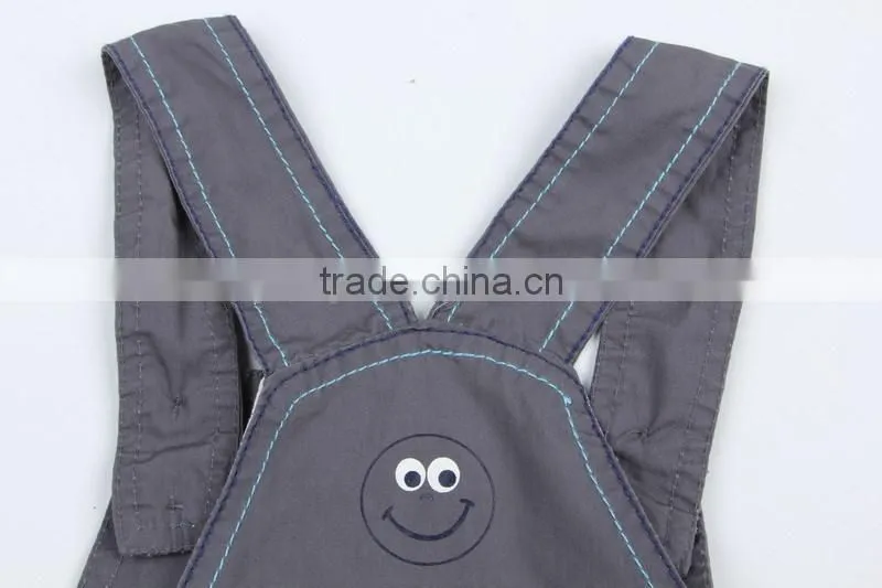 Kid's 100%cotton dark grey cheap stock clothing suspender pants