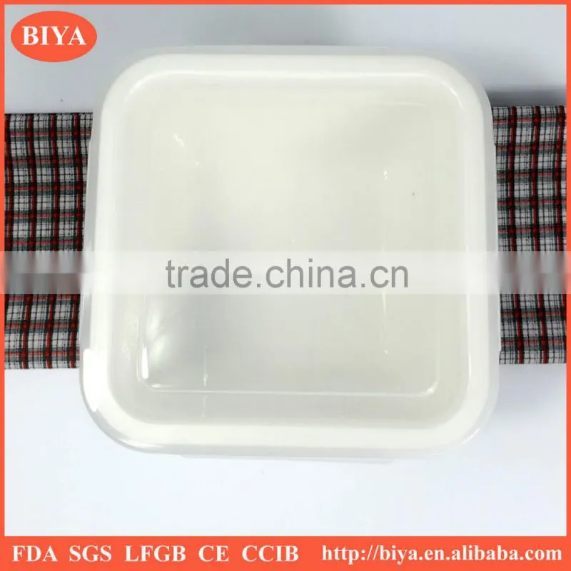 heat resistance food storage ceramic cute lunch box functional porcelain bento square lunch container with seal silicone lid
