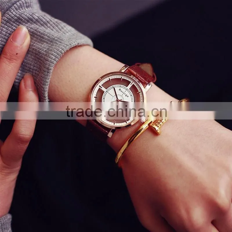 ROSIVGA Korean Transparent Hollow Skeleton dress Wristwatch men Women Watches Fashion Casual Leather Couple clock Dress Watch