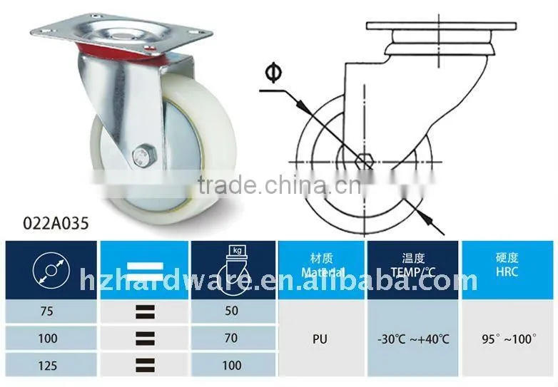 White PU industrial casters and wheels