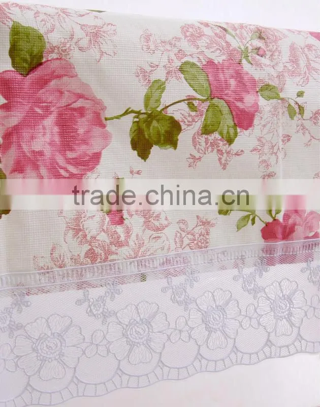 PVC/PEVA tablecloth with lace border & flannel backing, waterproof & oilproof