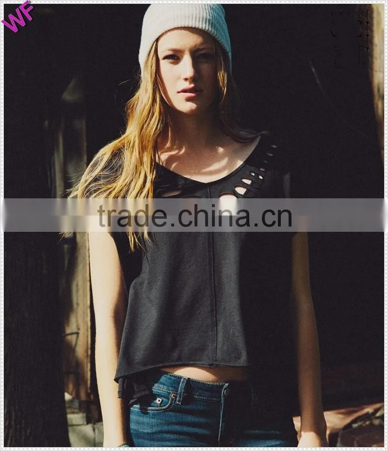 Custom Womens casually Broken Hole Cool Crop Tee