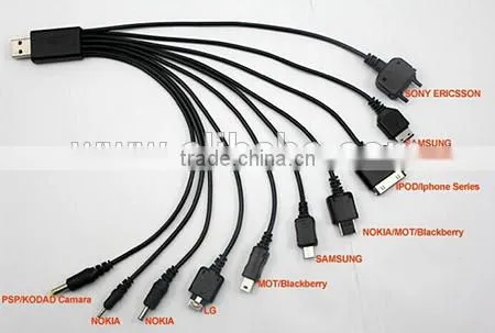 cheap customized pantone color multiple USB port charging cable, 10 in 1 multiple charging cable for smartphone