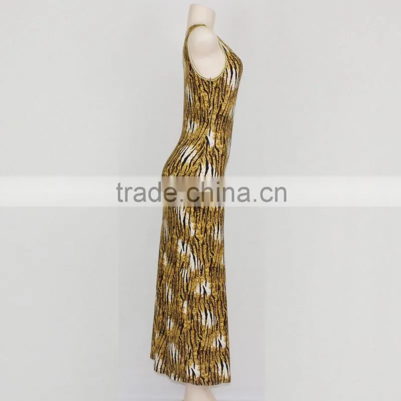New design comfortable o neck printed sleeveless casual ladies beach long dress