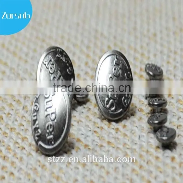 Lead-free custom latest fashion 20mm silver matte hot-sale garment quality insert zinc alloy jeans buttons