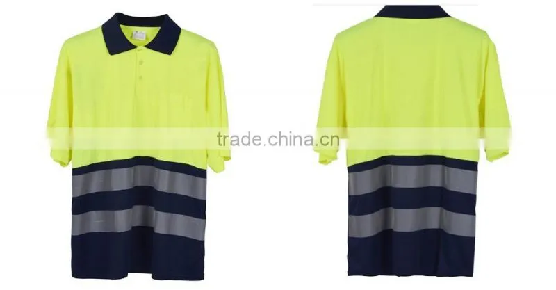cheap 100% polyester high reflective safety 2 tone color polo shirts for man