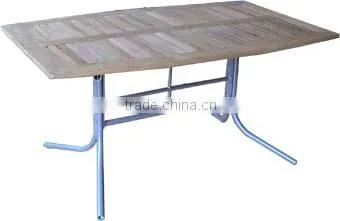 outdoor furniture sling table / aluminum frame & teak table top
