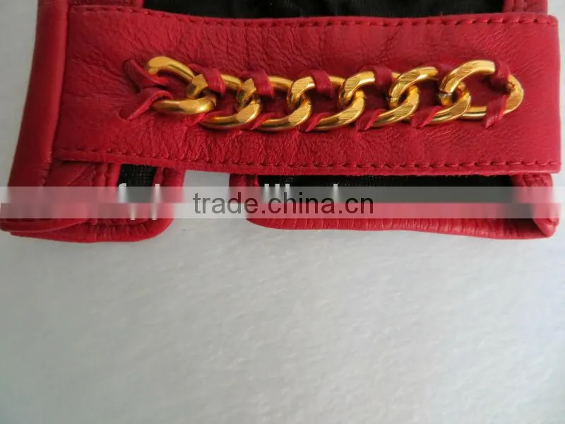 Wrist gauntlet genuine short red gloves leather for lady