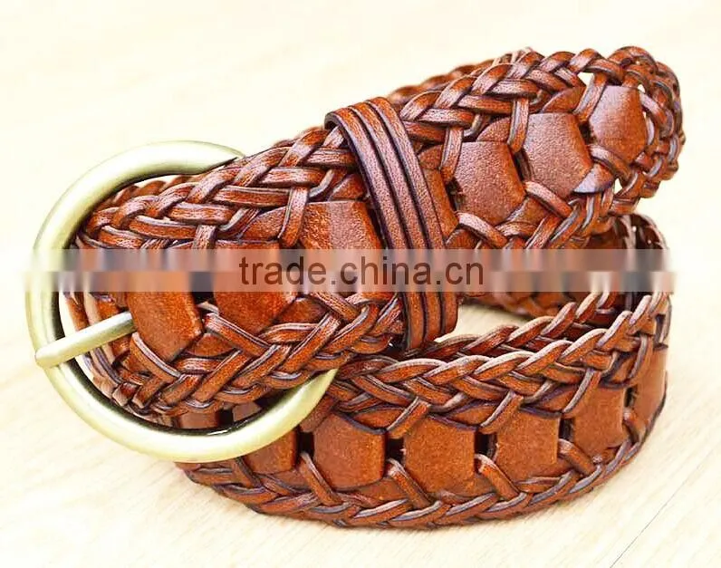 2015 Hot design lady belts Brown fashion braided leather belt