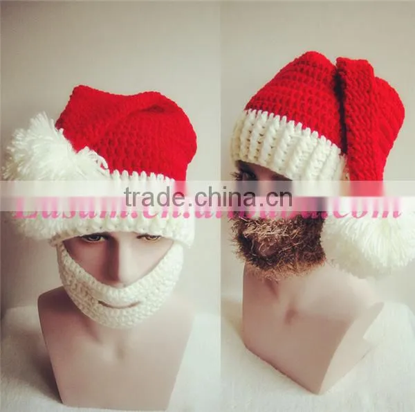 Merry christmas wool hat,handmade woven hat with beard,wool felt christmas hat