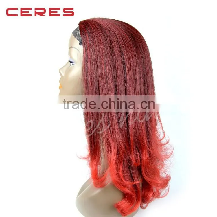 Japan fiber wig hot red wig with long length natural wig curly
