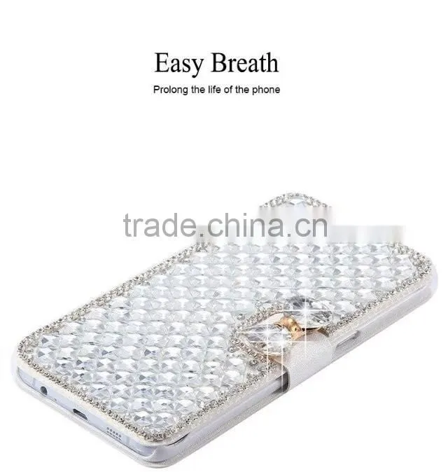 Luxury Leather Bling Crystal Diamond Bow Wallet Case for S7/S7 edge .For iphone 6/6s bling crystal wallet case