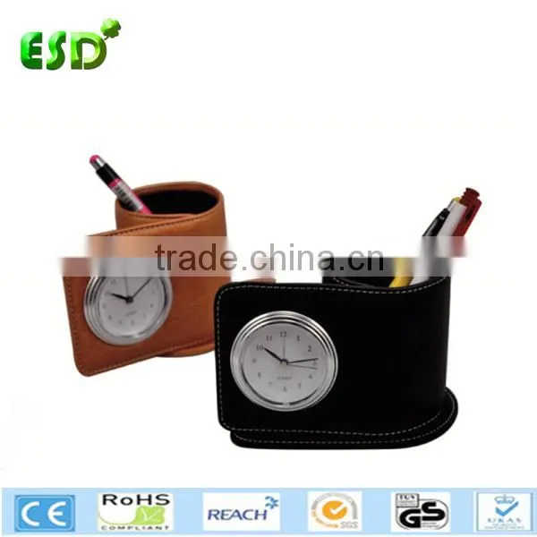 ESD promotional desktop clock and pen holder