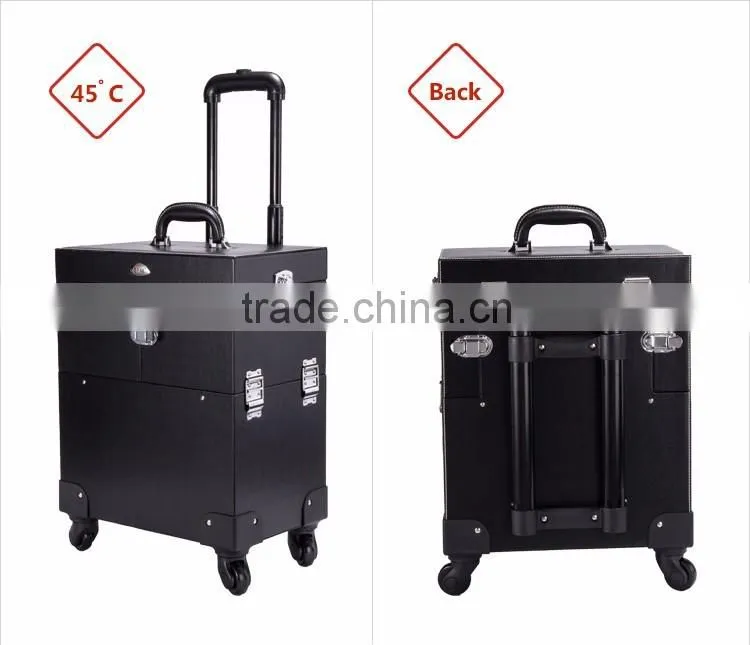 Wholesale Plastic PVC Travel Cosmetic Bag Light Trolley Makeup Case With External Wheel