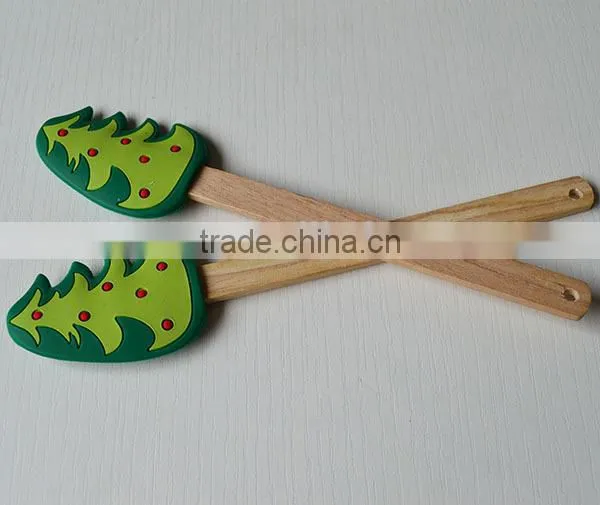 Christmas Silicone Spatula Scraper With Bamboo Handle For Xmas