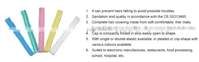 disposable single elastic non woven protective crimped mob cap