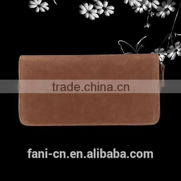First layer cowhide leather zipper wallet with high quality for men