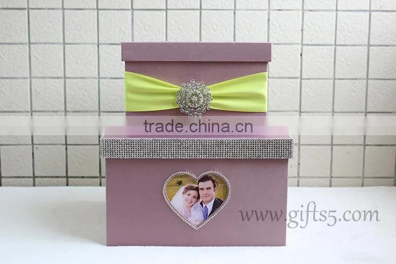 Elegant wedding box with heart shape photo frame custom made