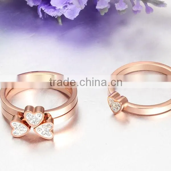 High Quality Rose Gold Plated Rhinestone Heart Rings