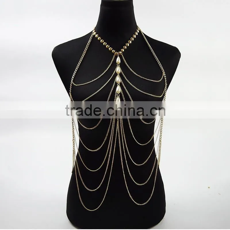 Luxury tassel pearl sexy body chain