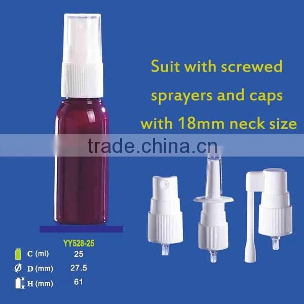 25ml Pharmaceutical PET Throat Spray Bottle, Cosmo Shape, Screw Neck