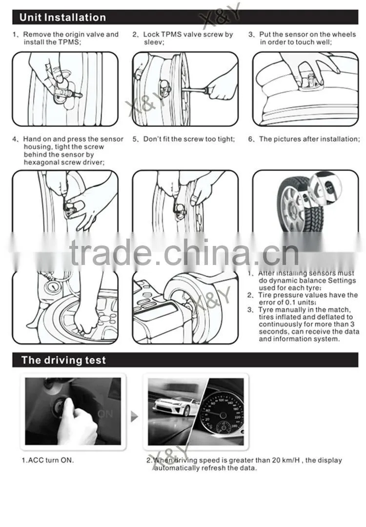 wireless tpms car tpms 12V waterproof tpms XY-TPMS403i