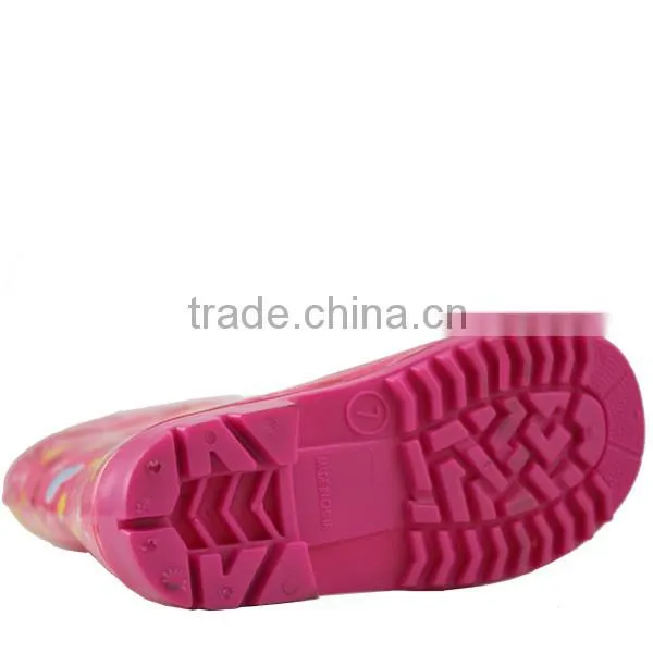 Pink loving heart pattern girls PVC rain boots cheap PVC boots