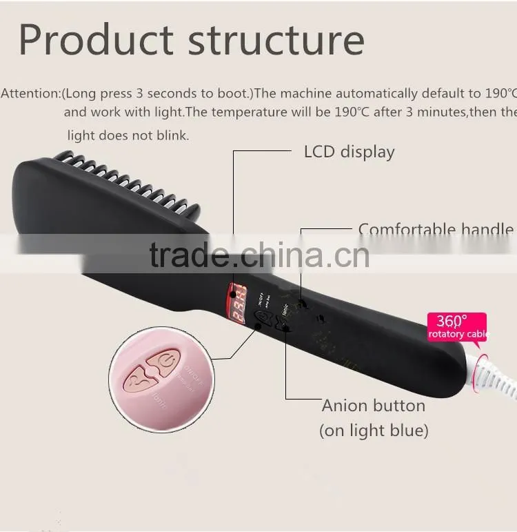 Hair Salon Equipment For Hair Care 2 In 1 PTC Heater Anion Hair Straightener Brush