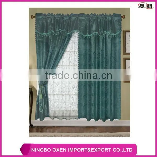 2PCS Solid Jacquard Window Curtain Set With Lace Lining