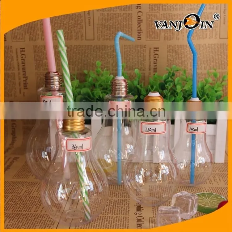 Clear 320ml Bulb Bottles PET Plastic with Different Caps for Beverage Packages