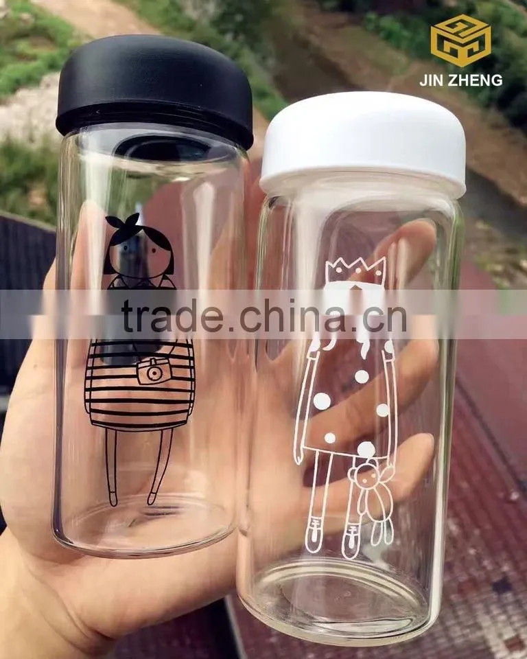 stocked 10oz glass water bottle with colorful lid
