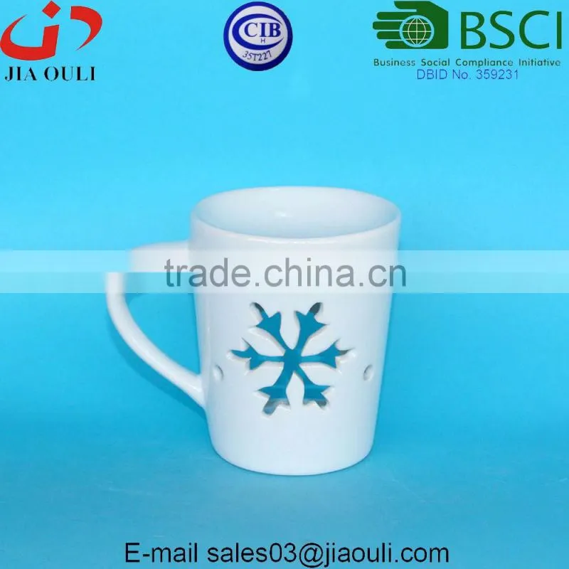 Fashion design cup shape white ceramic aroma diffuser lamp, Christmas oil burner