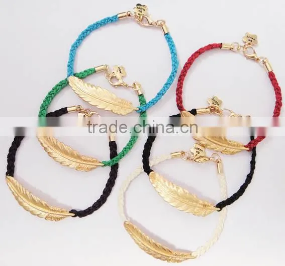 matta gold leaf charm handwoven wax cord bracelet customized charm friendship bracelet