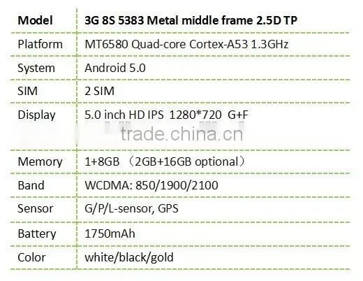 8S mobile 3G 8S5383 5.0" super slim mobile phone touch screen