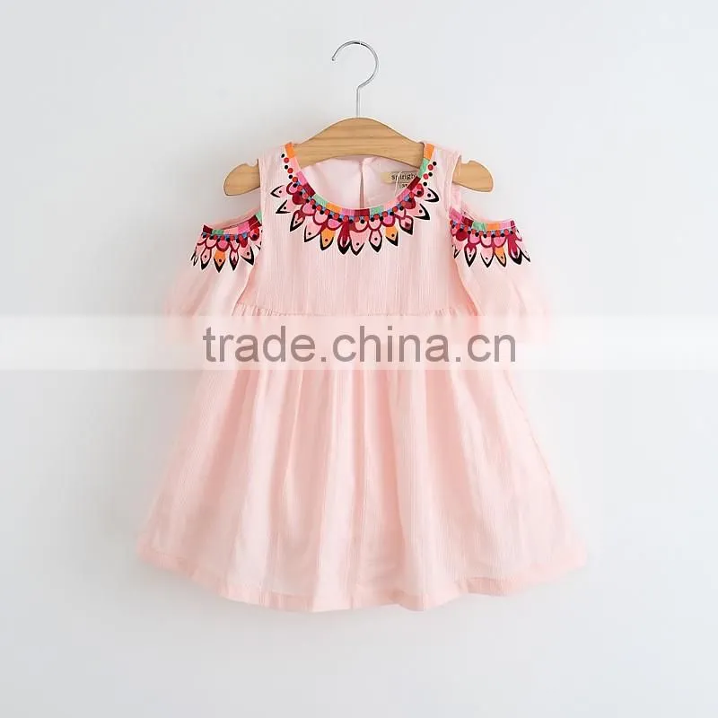 Hot sale baby girl 2017 new summer clothes children boutique printing wholesale cheap blue wave point kid girl child dress