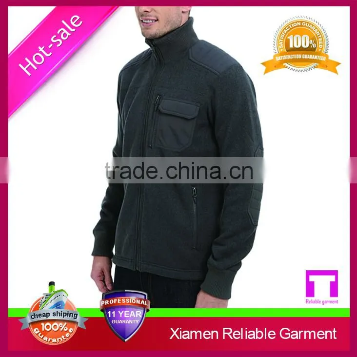 100% polyester ribbed collar soft sweater knit fleece jacket for man
