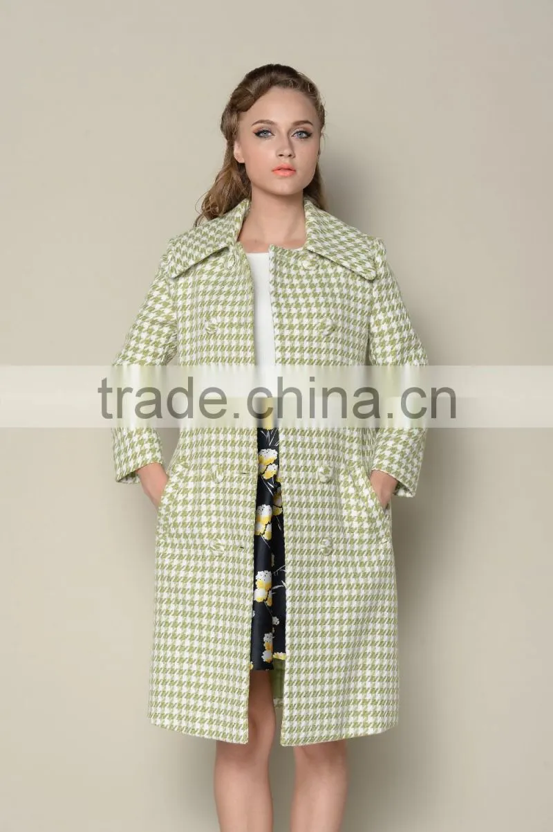 classic fashionable grid designed long style women coats winter 2016