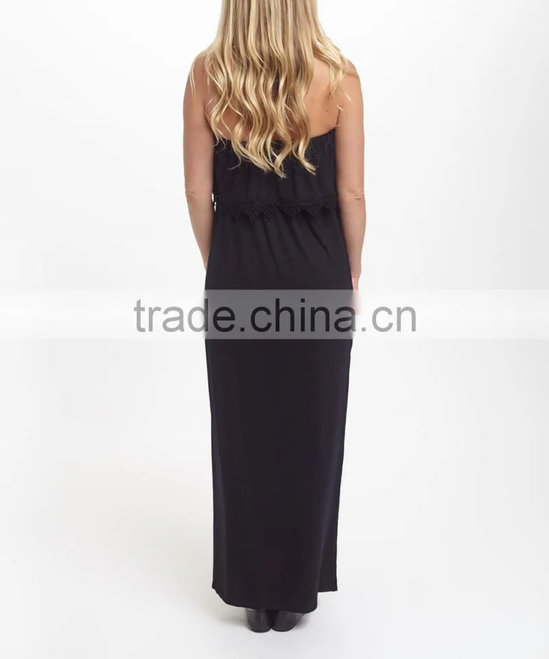 2016 New Maternity Dresses With Black Crochet-Trim Maternity Strapless Maxi Dress Women Clothing WD80817-22