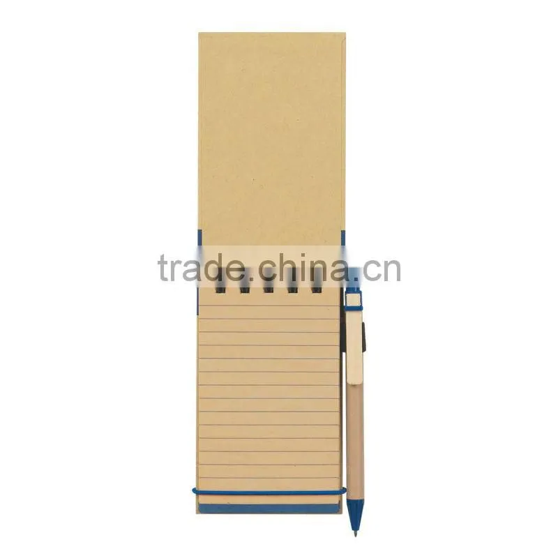 Hard kraft card cover spiral winding pocket recycle notebook 70grams 50sheets 7.8*12.8cm with paper pen and elastic