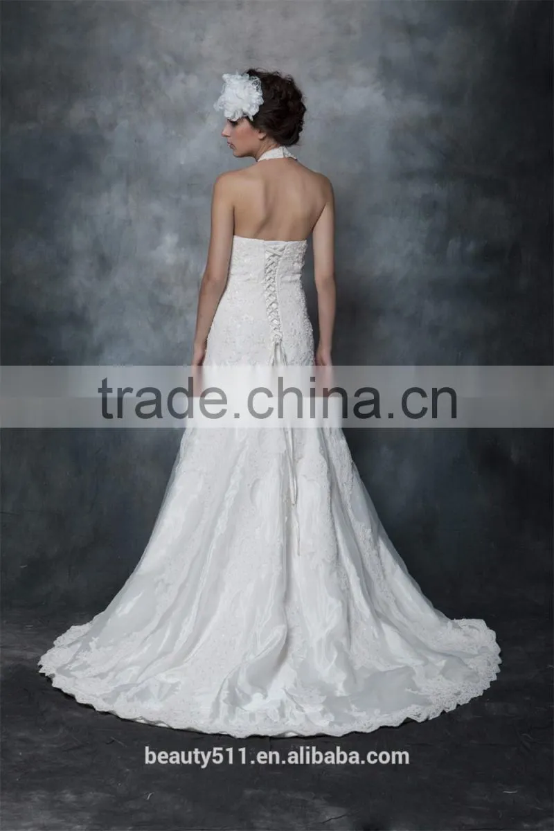 Sheath Halter Neck Lace-Up Taffeta Wedding Dress AS29602