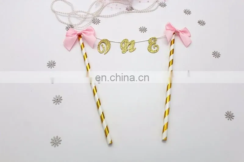 Newest One with Bow Baby Girl/Boy Birthday Paper Cake Bunting